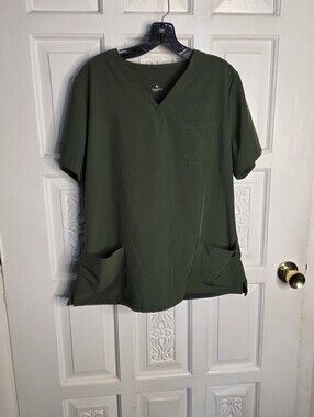 Women’s V-Neck Scrub Top in Olive Green Size Large